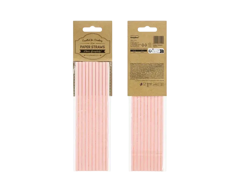 10 unifarbene rosa Papierstrohhalme