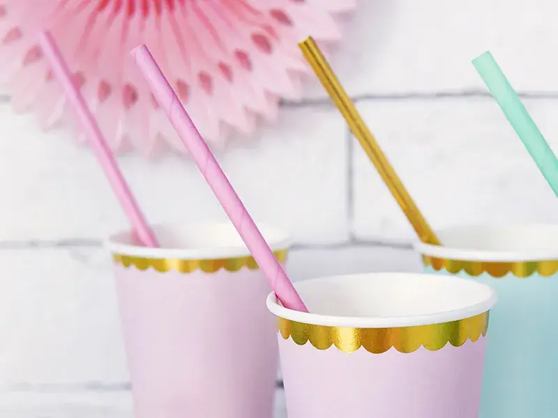 10 unifarbene rosa Papierstrohhalme