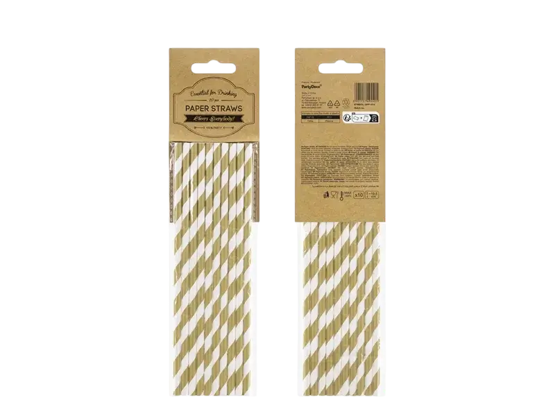 10 goldgestreifte Papierstrohhalme