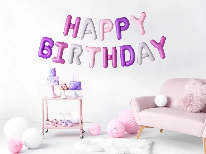 Luftballon Brief "Happy Birthday" Rosa