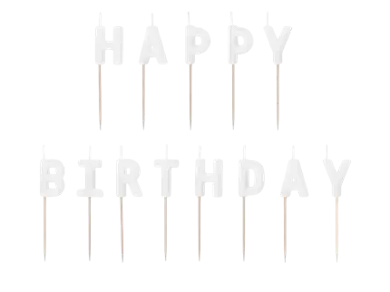 Geburtstagskerzen Happy Birthday, 2,5 cm, weiß