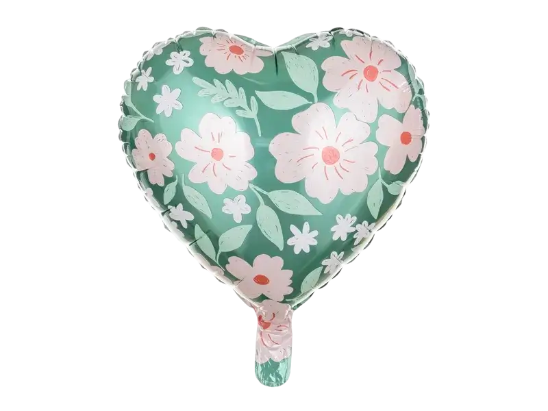 Ballon grün Herz mit Blumen 45 cm