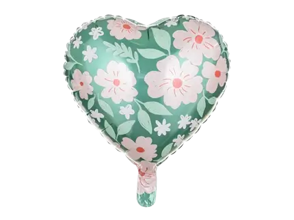 Ballon grün Herz mit Blumen 45 cm