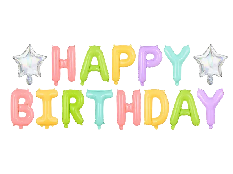 Ballon Happy Birthday mehrfarbig Pastell mit Sternen - 395 x 35 cm