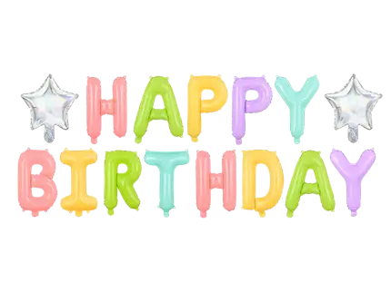 Ballon Happy Birthday mehrfarbig Pastell mit Sternen - 395 x 35 cm