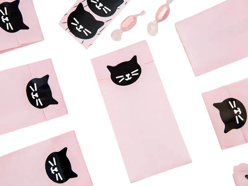 6 Beutel rosa Bonbons Katze