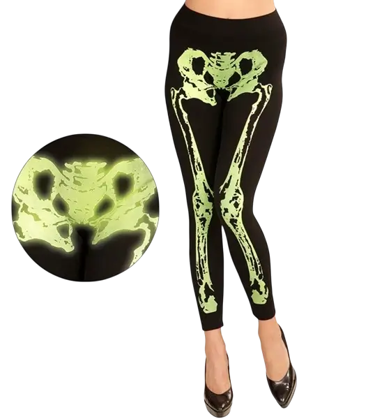 Leggings grün fluoreszierend Skelett Größe S/M
