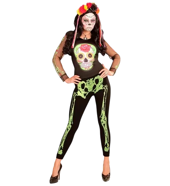 Leggings grün fluoreszierend Skelett Größe S/M