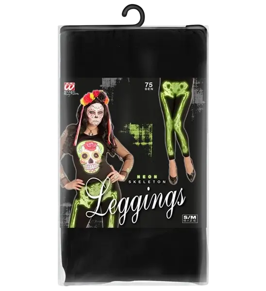 Leggings grün fluoreszierend Skelett Größe S/M
