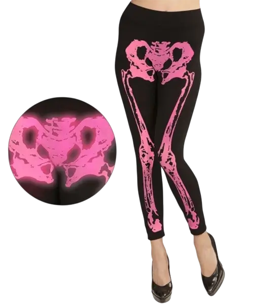 Legging rosa fluoreszierend Skelett Größe S/M