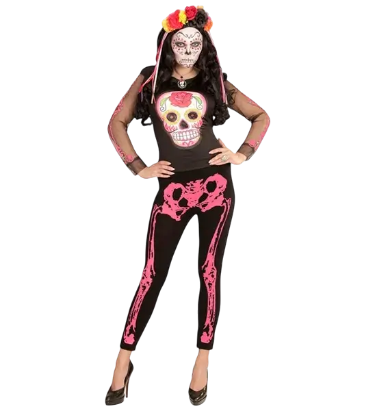 Legging rosa fluoreszierend Skelett Größe S/M