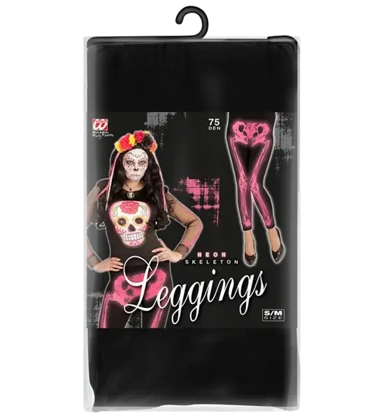 Legging rosa fluoreszierend Skelett Größe S/M