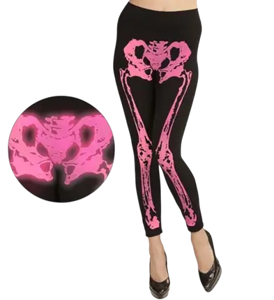 Legging rosa fluoreszierend Skelett Größe S/M
