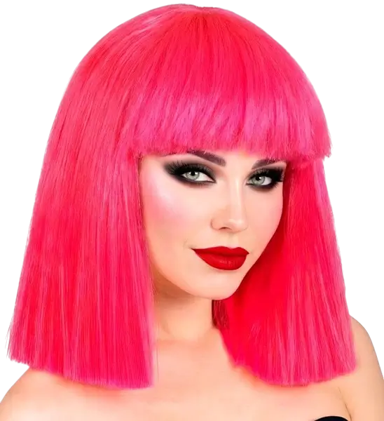 Neonpinkfarbene Perücke mit Pony