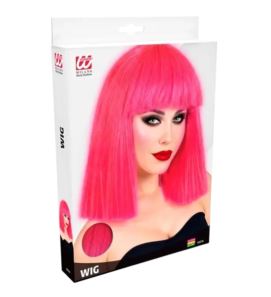 Neonpinkfarbene Perücke mit Pony