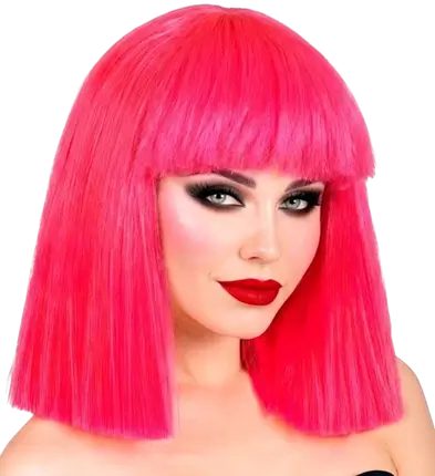 Neonpinkfarbene Perücke mit Pony