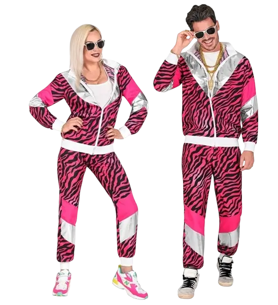 Neonfarbenes Trainingskostüm in Pink und Schwarz - S