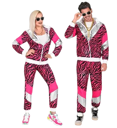 Neonfarbenes Trainingskostüm in Pink und Schwarz - S