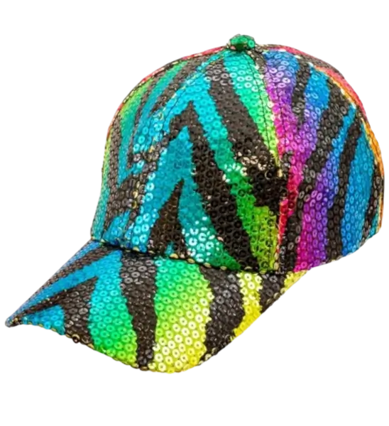 Mütze mit Pailletten, buntes Tigermuster