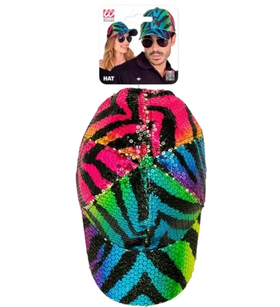 Mütze mit Pailletten, buntes Tigermuster