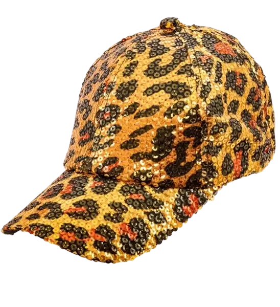 Mütze mit Pailletten, orangefarbenes Leopardenmuster