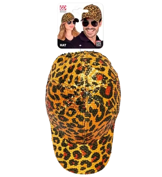Mütze mit Pailletten, orangefarbenes Leopardenmuster