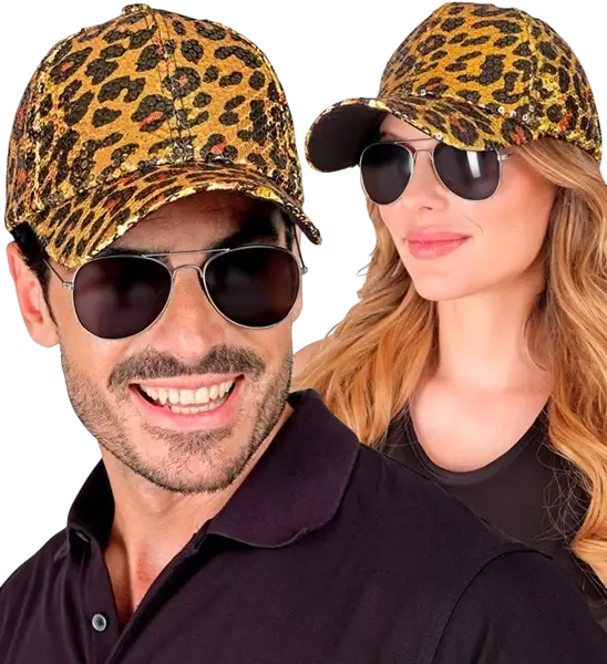 Mütze mit Pailletten, orangefarbenes Leopardenmuster