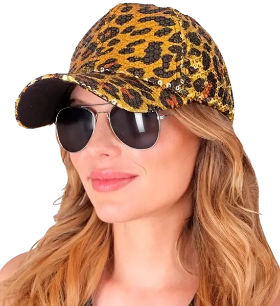 Mütze mit Pailletten, orangefarbenes Leopardenmuster