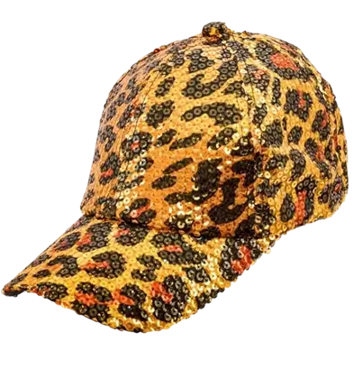 Mütze mit Pailletten, orangefarbenes Leopardenmuster