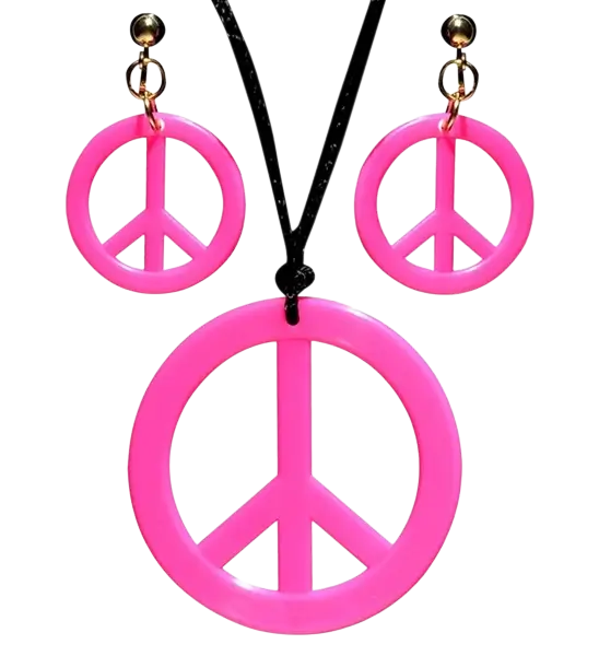 Ohrringe & Halskette im Hippie-Look in Neonpink