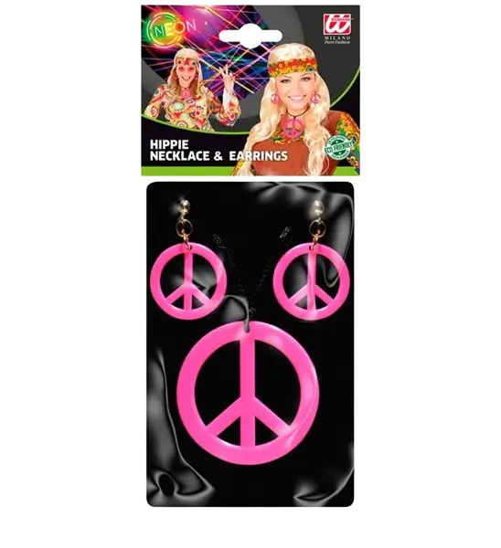 Ohrringe & Halskette im Hippie-Look in Neonpink