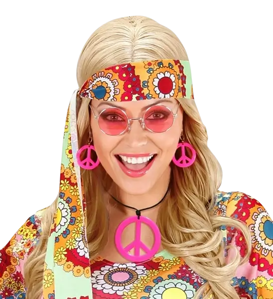 Ohrringe & Halskette im Hippie-Look in Neonpink