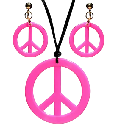 Ohrringe & Halskette im Hippie-Look in Neonpink