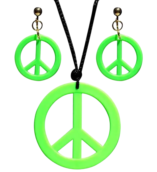Ohrringe & Halskette im Hippie-Look in Neongrün