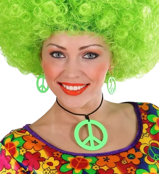Ohrringe & Halskette im Hippie-Look in Neongrün