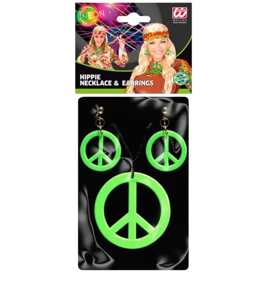 Ohrringe & Halskette im Hippie-Look in Neongrün