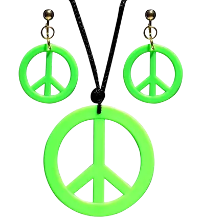 Ohrringe & Halskette im Hippie-Look in Neongrün