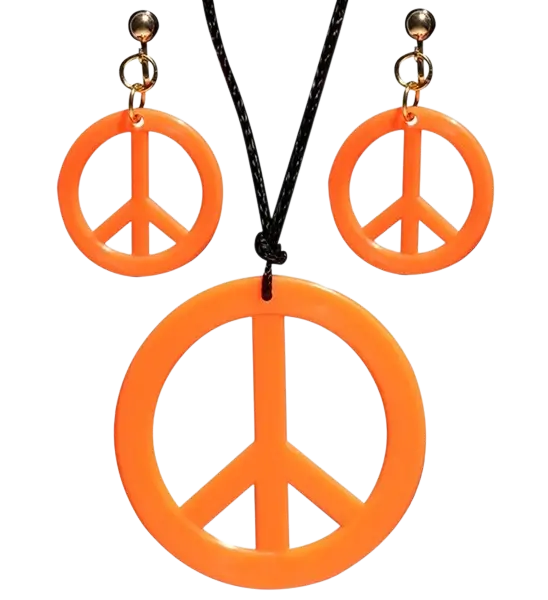Ohrringe & Halskette im Hippie-Look in Neonorange