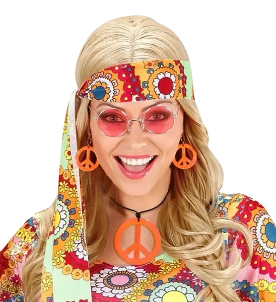 Ohrringe & Halskette im Hippie-Look in Neonorange