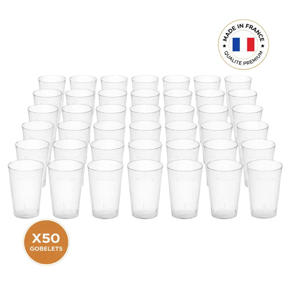 50er-Pack Ecocup-Becher, Fassungsvermögen 25 cl (33 cl randvoll), wiederverwendbar – Typ „Demi“, Saft, Softdrinks