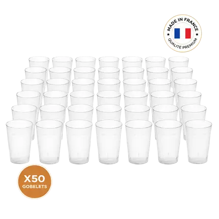 50er-Pack Ecocup-Becher, Fassungsvermögen 25 cl (33 cl randvoll), wiederverwendbar – Typ „Demi“, Saft, Softdrinks