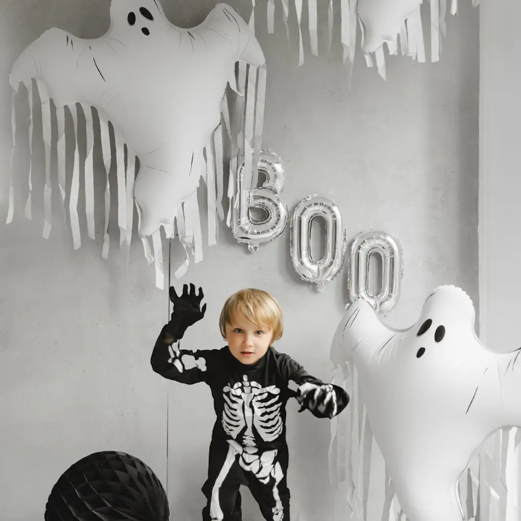 Aluminium-Ballon „Geist“ mit Fransen, 93 x 86 cm – Halloween-Dekoration