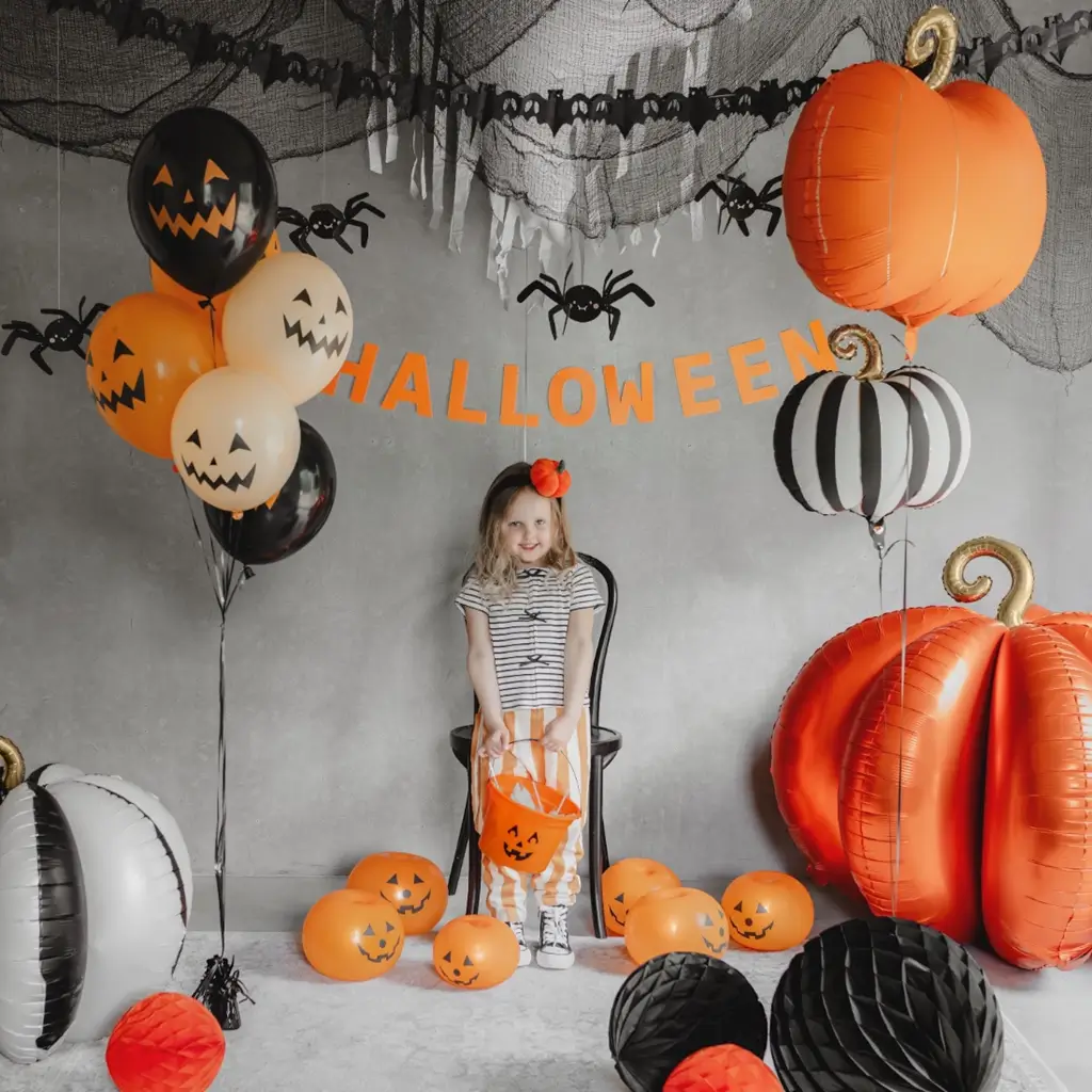 Riesiger 3D-Kürbis-Ballon aus Aluminium, 90 x 90 cm – Halloween-Dekoration