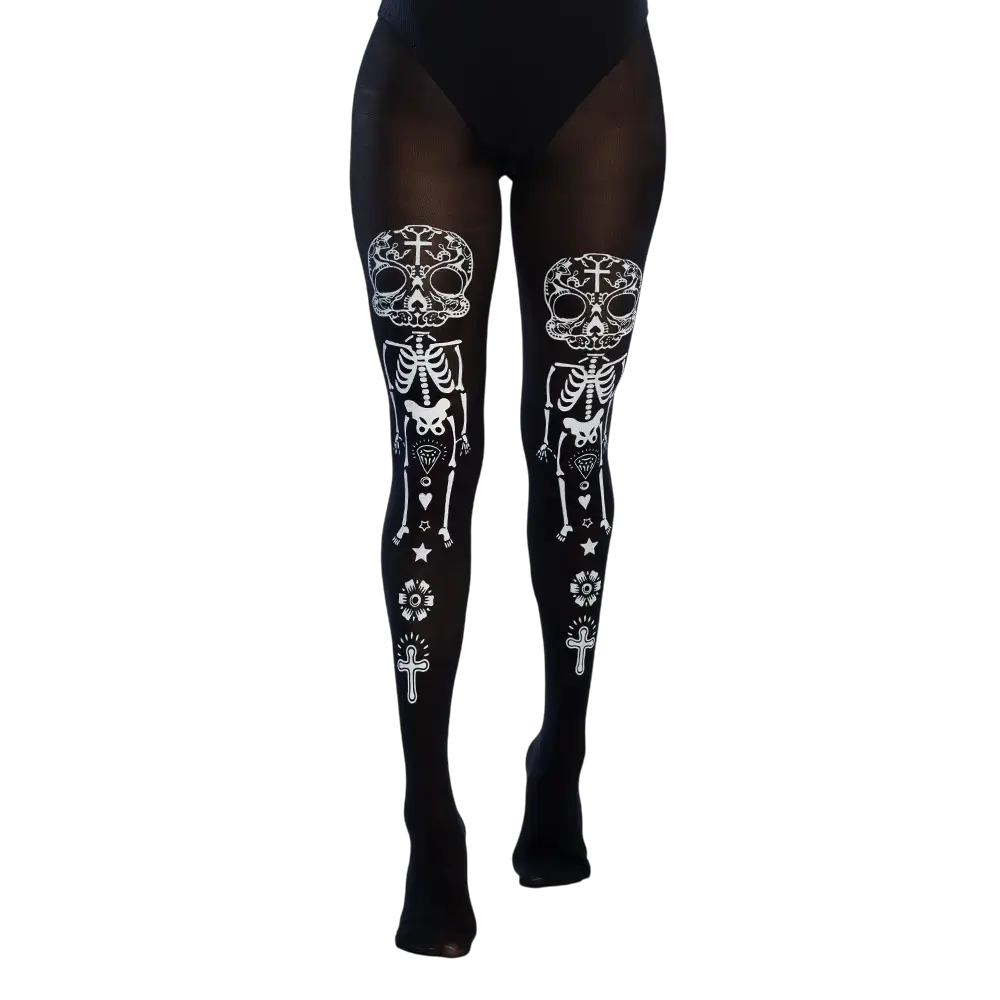 Strumpfhose mit Skelett-Motiv „Dia de los Muertos“ – Tag der Toten, Halloween