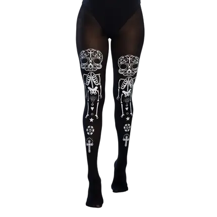 Strumpfhose mit Skelett-Motiv „Dia de los Muertos“ – Tag der Toten, Halloween
