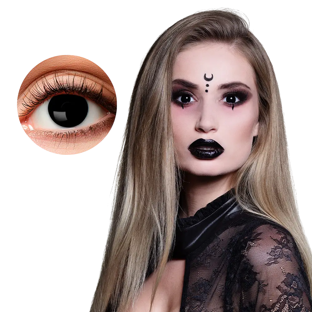 Kontaktlinsen „Schwarze Hexenaugen“ – Halloween-Kontaktlinsen