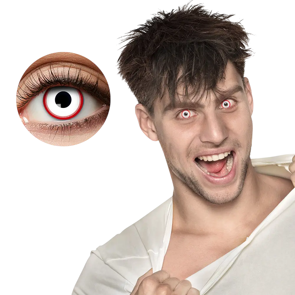 Weiße Kontaktlinsen mit rotem Rand „Zombie“ – Halloween-Kontaktlinsen