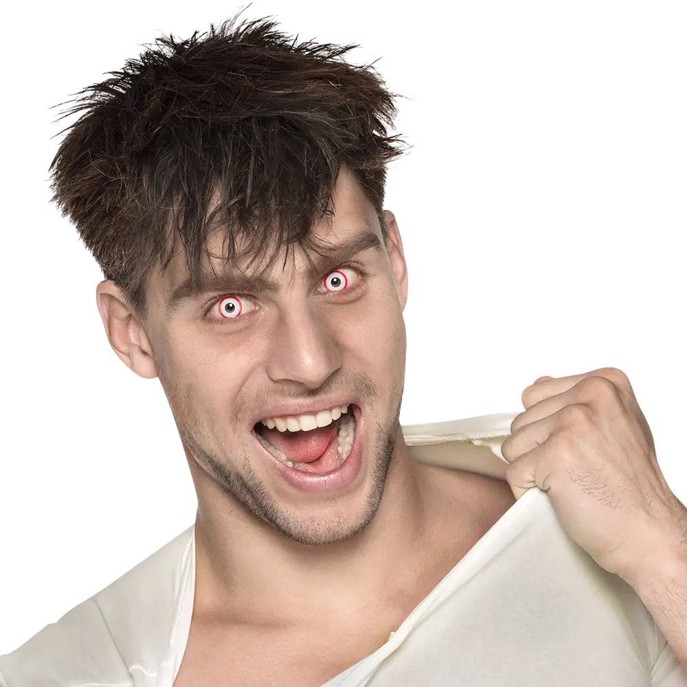 Weiße Kontaktlinsen mit rotem Rand „Zombie“ – Halloween-Kontaktlinsen