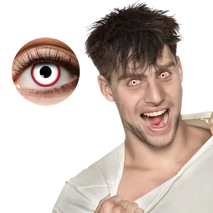 Weiße Kontaktlinsen mit rotem Rand „Zombie“ – Halloween-Kontaktlinsen