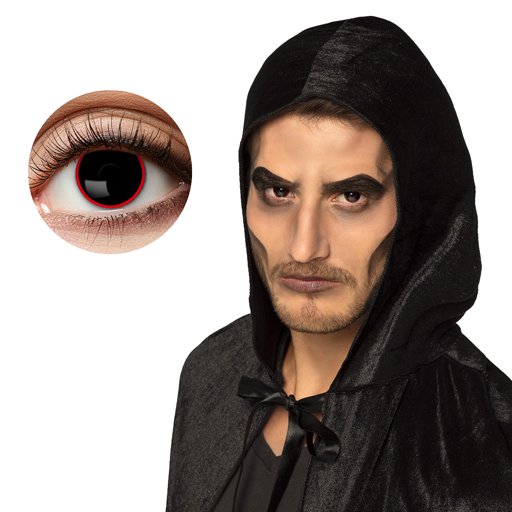 Schwarze Kontaktlinsen mit rotem Rand „Dämon“ – Halloween-Kontaktlinsen